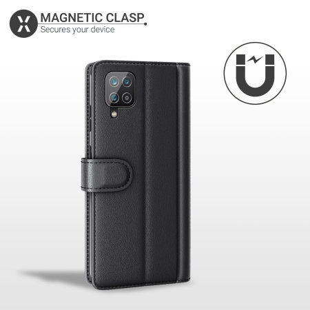 Olixar Genuine Leather Samsung Galaxy A12 Wallet Stand Case - Black
