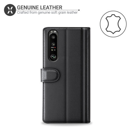 Olixar Genuine Leather Sony Xperia 1 III Wallet Stand Case - Black