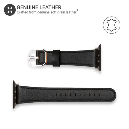 Olixar Genuine Leather Strap - Black For Apple Watch Series 7 45mm