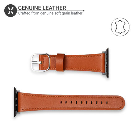 Olixar Genuine Leather Brown Strap - For Apple Watch Series 7 41mm