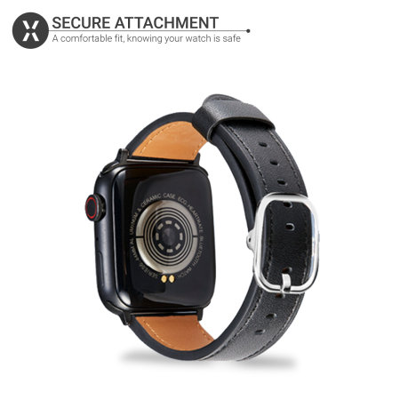 Olixar Genuine Leather Black Strap - For Apple Watch Series 7 41mm