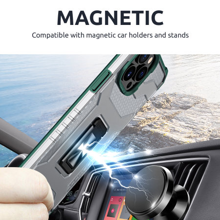 Olixar Magnetic Ring Stand Green Case - For iPhone 13 Pro Max