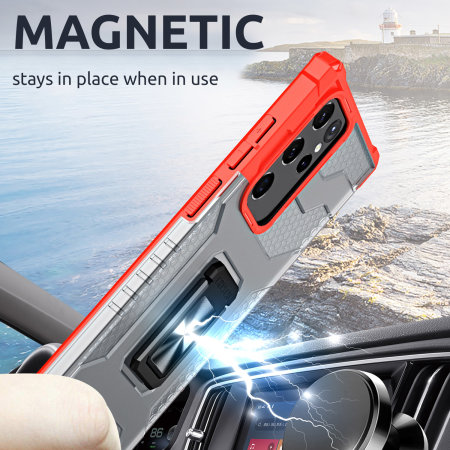 Olixar Magnetic Ring Stand Red Case - For Samsung Galaxy S22 Ultra