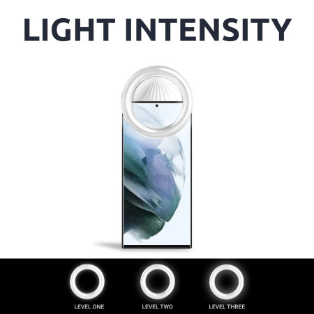 Olixar White Clip-On Selfie Ring LED Light - For Samsung Galaxy S22 Ultra