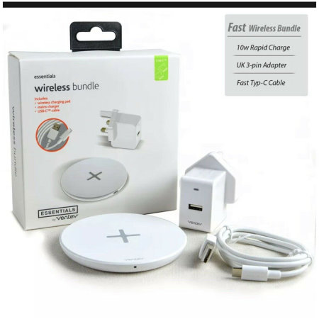 Ventev 10W Qi Fast Wireless Charging Pad USB-C Cable And Mains Charger Bundle - Silver