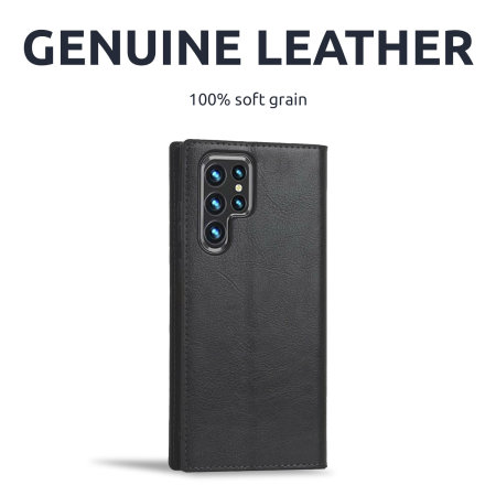 Olixar Genuine Leather Wallet Black Case - For Samsung Galaxy S22 Ultra