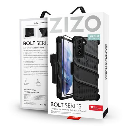 Zizo Bolt Tough Black Case & Screen Protector - For Samsung Galaxy S21 FE