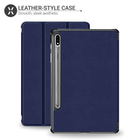 Olixar Navy Blue Leather-Style Case With S Pen Holder - For Samsung Galaxy Tab S8 Plus