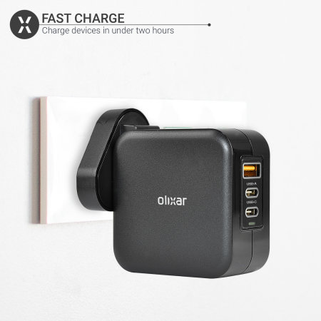Olixar Super Fast 65W GaN USB A and USB-C Wall Charger With Super Fast Braided USB-C to C Cable