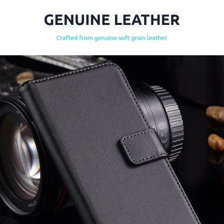 Olixar Genuine Leather Black Wallet Case - For iPhone SE 2022