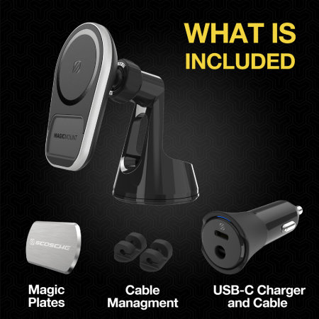 Scosche MagicMount Pro Charge5 Windscreen and Dash MagSafe Compatible Black Car Phone Mount