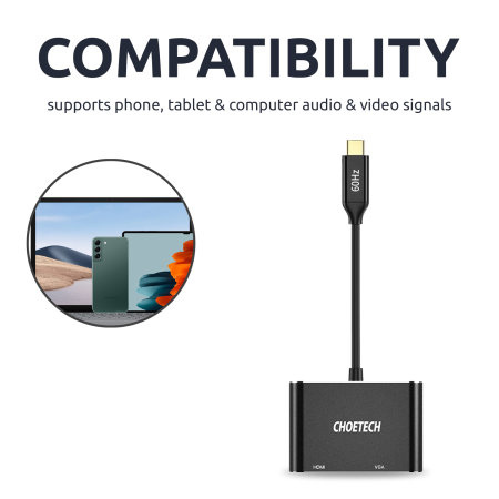 Choetech Hub-M17 USB-C to HDMI & VGA Adapter - Black