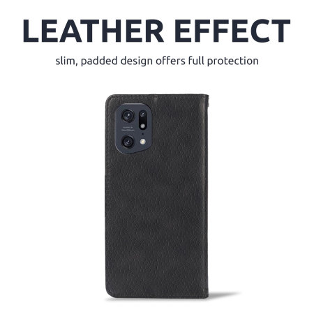 Smart Black Leather-Style Wallet Stand Case - For Oppo Find X5
