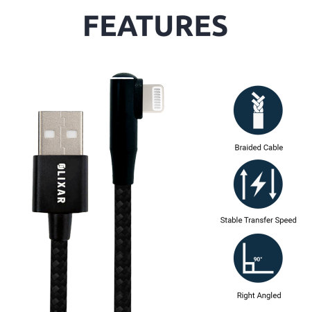 Olixar 1.5m Black Lightning Right Angled Braided Cable - For iPhone