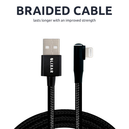 Olixar 1.5m Black Lightning Right Angled Braided Cable - For iPhone