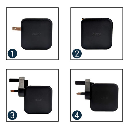 Olixar Super Fast Black 65W GaN USB-A and USB-C Wall Charger With Super Fast Braided USB-C to C Cable - For Sony Xperia 1 IV