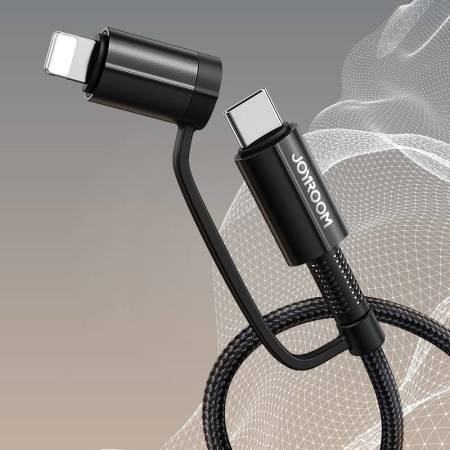 Joyroom 1.8M 60W Black Braided Nylon Cable with Lightning, USB-A and USB-C Types