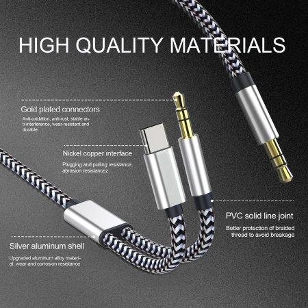 MatchCord 1m Active Audio Braided Cable USB-C And 3.5mm To 3.5mm Plug - Gray And Black