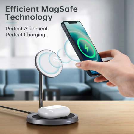 Choetech Duo MagSafe Compatible Qi 30W Grey Wireless Charging Stand - For iPhone 12 Pro Max