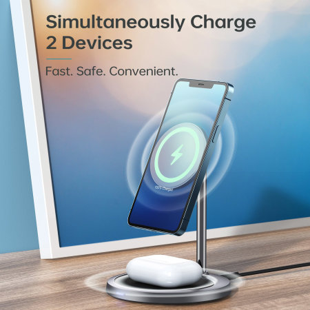 Choetech Duo MagSafe Compatible Qi 30W Grey Wireless Charging Stand - For iPhone 12 Pro