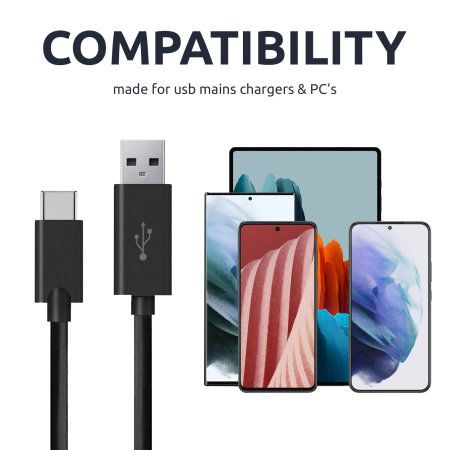 Olixar Black 3M USB-C Charging Cable - For OnePlus Nord 2T 5G