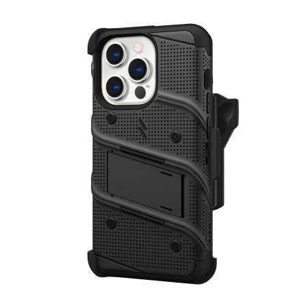 Zizo Bolt Protective Black Case with Kickstand and Screen Protector - For iPhone 14 Pro
