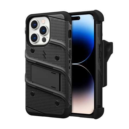 Zizo Bolt Protective Black Case with Kickstand and Screen Protector - For iPhone 14 Pro