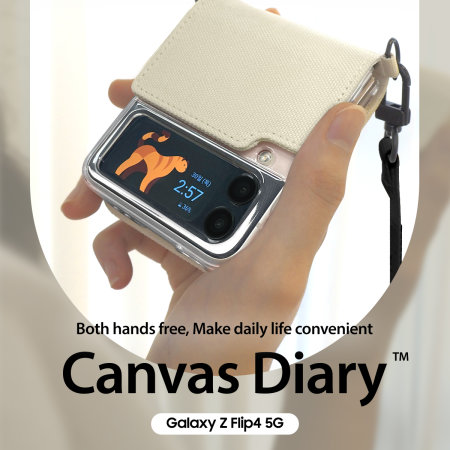 Araree Canvas Diary Ivory Case With Adjustable Shoulder Strap - For Samsung Galaxy Z Flip4