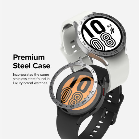 Ringke Stainless Steel Hairline Silver Black Bezel Protector And Styler - For Samsung Galaxy Watch 5 44mm