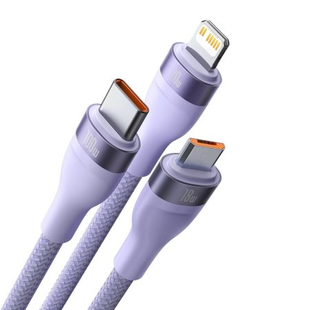 Baseus Flash Series II 100W 1.2m USB-C, USB, Lightning And Micro USB Purple Cable - For Samsung Galaxy Flip4