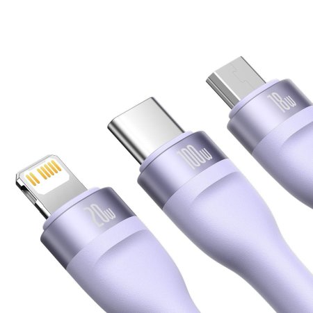 Flash Series II 100W 1.2m USB-C, USB, And Micro Purple -