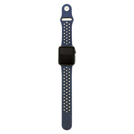 Olixar Midnight Blue and Black Double Silicone Sports Strap (Size L) - For Apple Watch Series 8 45mm
