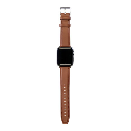 Olixar Genuine Dark Brown Leather Strap - For Apple Watch Series 8 45mm