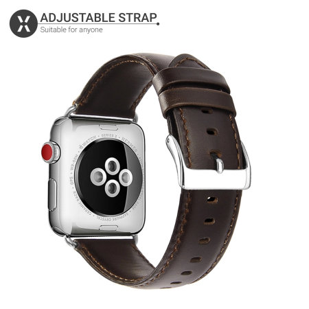Olixar Brown Genuine Leather Strap - For Apple Watch Series 8 45mm