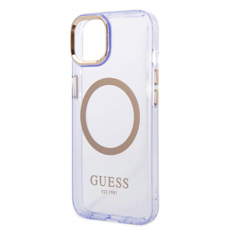 Como Inclinarse Intentar Guess Gold MagSafe Translucent Purple Case - For iPhone 14