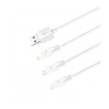 Hoco 3 In 1 Lightning, USB-C and Micro-USB White Cable