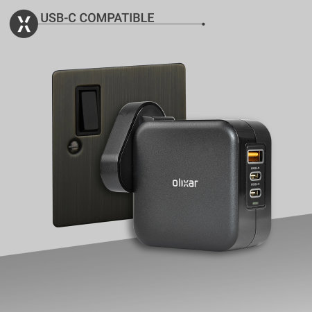Olixar Black Super Fast 65W GaN USB A and USB-C Wall Charger - For Samsung Galaxy S23