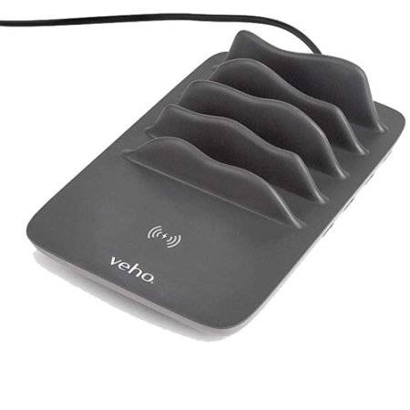 Veho 4 Port USB Charger Hub with Built-In Qi Wireless Charger Mat