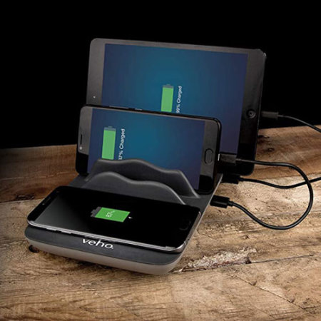 Veho 4 Port USB Charger Hub with Built-In Qi Wireless Charger Mat