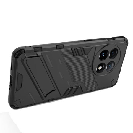 For OnePlus 11 Case Full Body Built-in Kickstand Cover + Screen Protector  Black