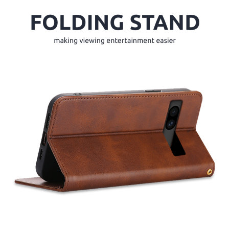 Olixar Brown Leather-Style Wallet Stand Case - For Google Pixel 7a