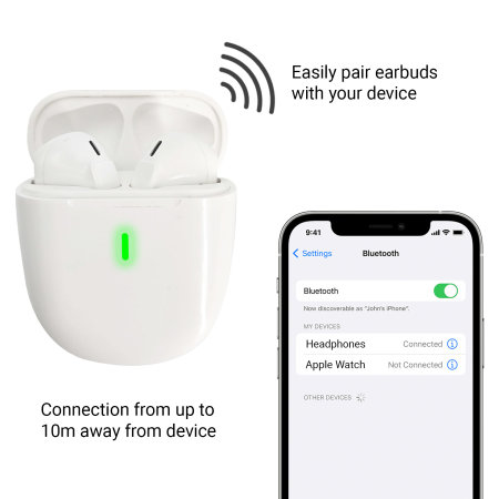 Olixar True Wireless White Earbuds With Charging Case - For iPhone 14 Plus
