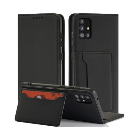 Black Magnetic Stand Wallet Case with Card Holder - For Samsung Galaxy A52 5G