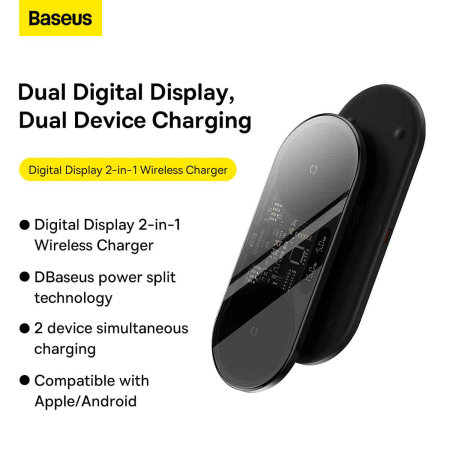 Baseus 20W Black Digital LED Display Dual Wireless Charger Pad