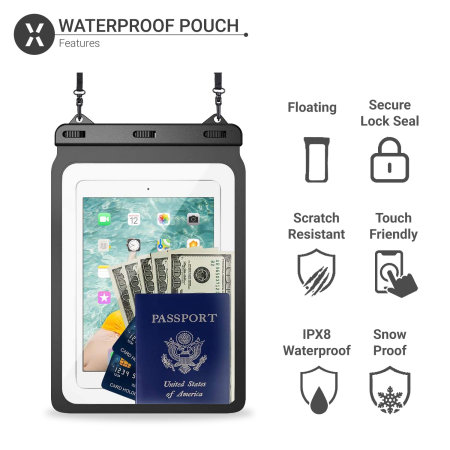 Olixar Universal 2 Pack Black Waterproof Pouches - For Phones and Tablets up to 12.9"