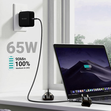 Olixar 65W GaN Super Fast Travel Wall Charger: USB-A, 2 USB-C Ports & Interchangeable EU, UK & US Plugs