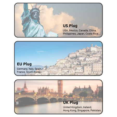 Olixar 65W GaN Super Fast Travel Wall Charger: USB-A, 2 USB-C Ports & Interchangeable EU, UK & US Plugs