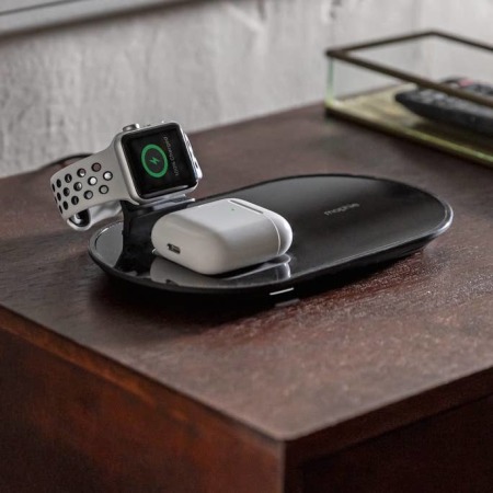 Mophie Black 3-in-1 Fast Wireless Charger Pad & UK Plug - For Apple Watch