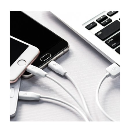 Hoco 3 In 1 Lightning, USB-C and Micro-USB White Cable - For iPhone 12