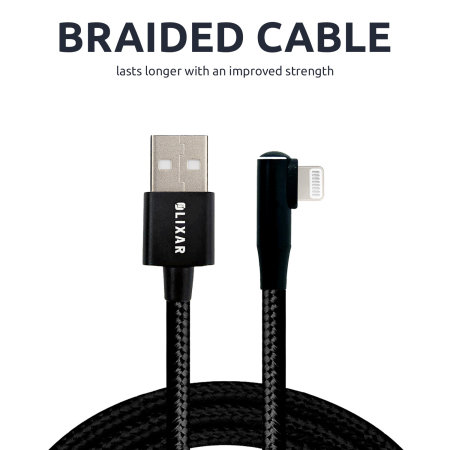 Olixar 1.5m Black USB-A to Lightning Right Angled Braided Cable - For iPhone SE 2020